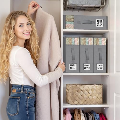 WOWBOX Sheet Organizers and Storage,Closet Bed Sheet Organizer Under Bed Storage and Organization with Label Cards & Clear Window for Bedding Sheets,Duvet Covers,Blankets (8 Pack，Gray) - Image 6