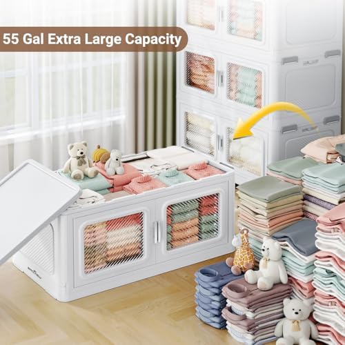 BROVIEW 55Gal Extra Large Storage Bins with Lid and Wheels, White, 1 Pack - Image 3