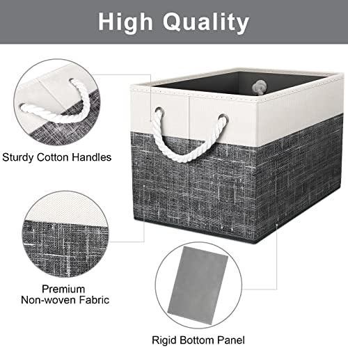 Fab totes Storage Bins 8-Pack, Foldable Storage Baskets for Organizing Toys, Books, Shelves, Closet, Large Storage Box with Rope Handles, Sturdy Organizer Bins, White & Black - Image 3
