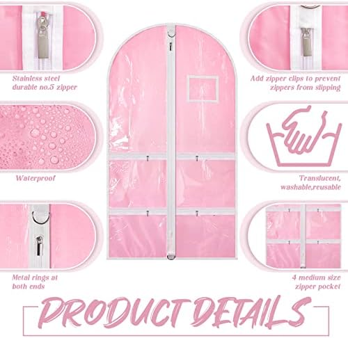 Nuenen 12 Pcs Clear Garment Bags Dance Costume 5 Pockets,Pink,37 Inch - Image 3
