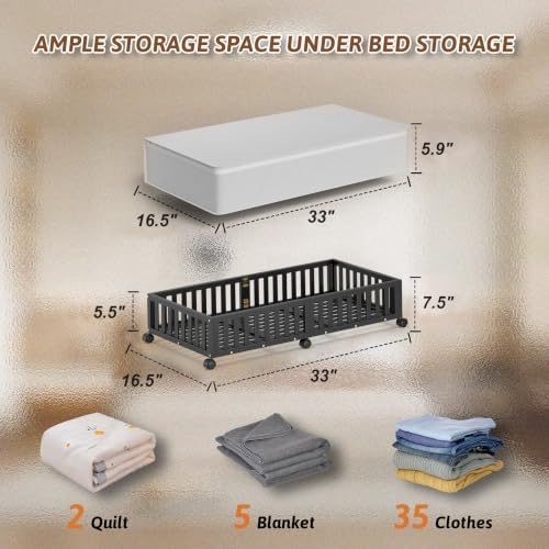2 Pack Large Bamboo Under Bed Storage Containers with Wheels, Black - Image 6