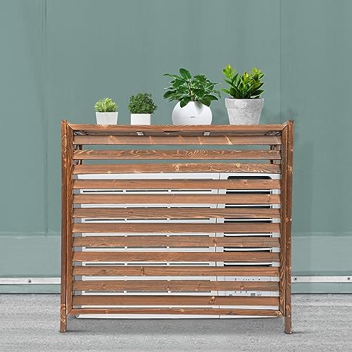 Wooden Air Conditioner Cover Fence Outdoor, Air Conditioner Fence Screen Outdoor Rustic Brown Unit Privacy Screen Enclosure With Shutter Design, Freestanding For Hiding Ac & Trash Cans, Easy Assembly - Image 7
