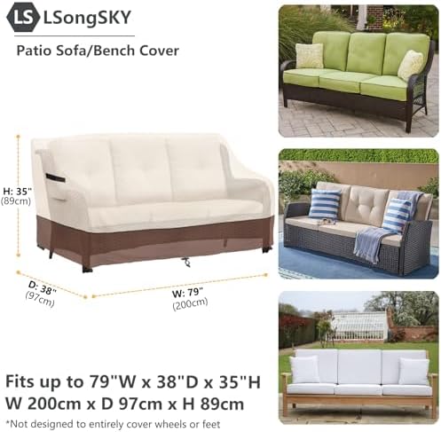 Patio 3-Seater Sofa Cover,Outdoor Couch Cover Fits up to 79W x 37D x 35H Inches,100% Waterproof Heavy Duty Patio Furniture Covers,Beige&Brown - Image 3