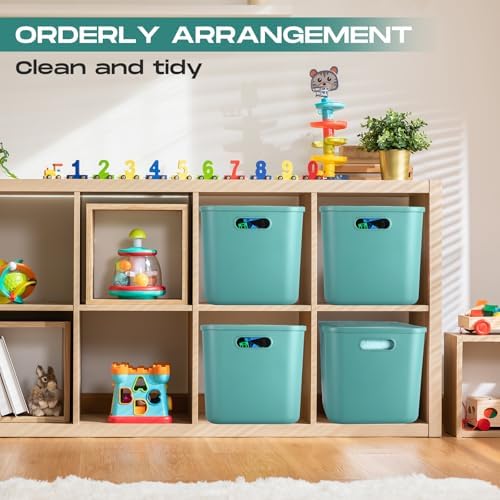Hoolerry 8 Pieces Storage Bins, 14.2 x 10.2 x 9.5 Inch, Green - Image 6
