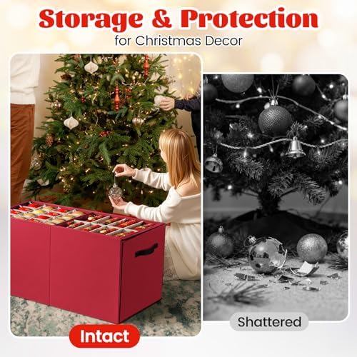 StorageRight Christmas Ornament Storage Box - Ultra Large Drawer Ornament Organizer with 8 Separate Trays & Adjustable Dividers, Portable Ornaments Box with Cover & Handle for Holiday Decorations(Red) - Image 4