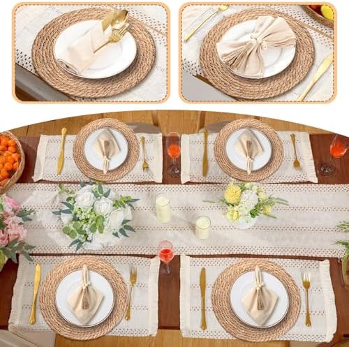 12 Sets Boho Placemat Table Runner Napkin Rings, White, 12x72 - Image 6