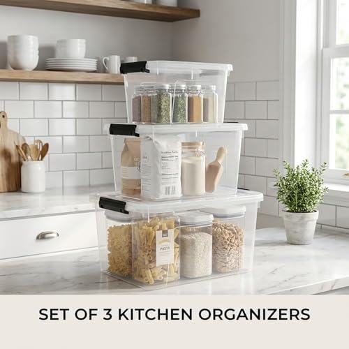 Clear Storage Latch Box/Bin, 3-Pack Plastic Organizing Container with Handle and Lids (7QT/16QT/22QT) - Image 5
