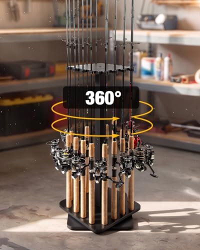 Ghosthorn Rotating Fishing Rod Holder for Garage,Wood Floor Pole Rack Black - Image 3