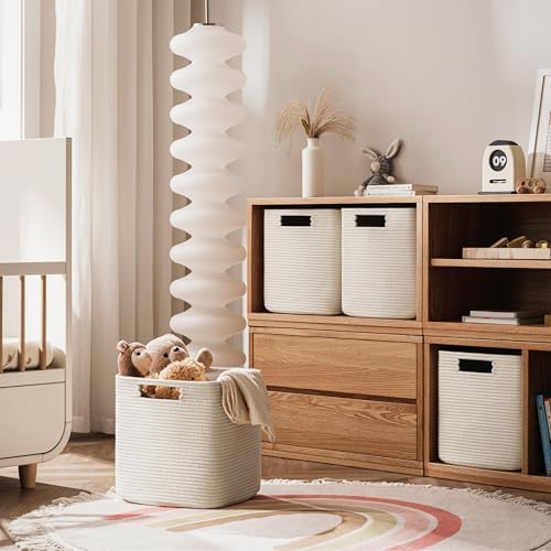 UBBCARE Set of 4 Storage Cubes-13 X 13 X 13 In, Cotton Rope Basket for Shelves, Toys, Book, Cube Storage Bin with Handles, Woven Storage Basket for Organizing, Beige - Image 4