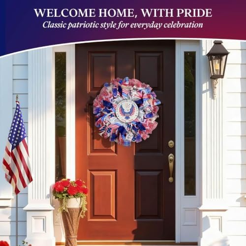24 Inch Large Patriotic Wreaths for Front Door with Eagle Sign - Image 2