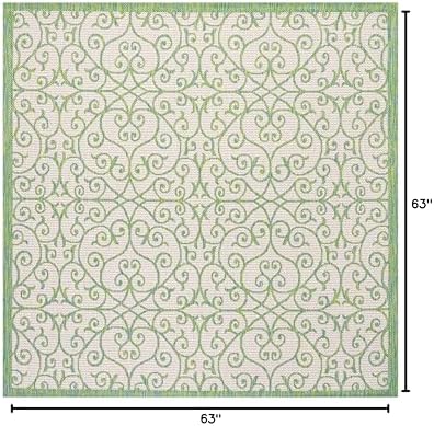 Eyely Filigree Weave Square Rug 5X5 Cream/Green, Indoor Outdoor Rug - Image 2