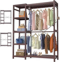 Homykic Bamboo Clothing Rack with 7 Adjustable Shelves, 2 Rods, Espresso by Homykic