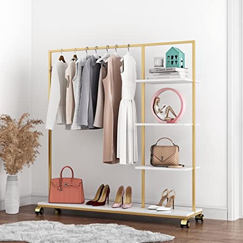 Metal Gold Clothing Rack for Boutique Use, Heavy Duty Garment Rack with Shelves for Retail Display (59L inches) - Image 2
