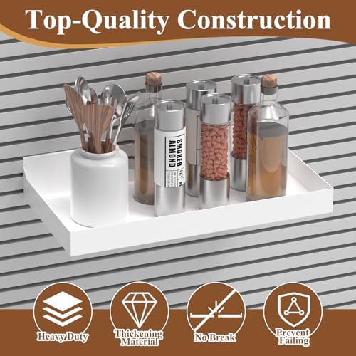 4 Pcs 16X8 Inch Slatwall Shelves, Heavy Duty Slatwall Baskets, Metal Slat Wall Shelves Accessories, Metal Retail Display for Storage and Organization, White - Image 3