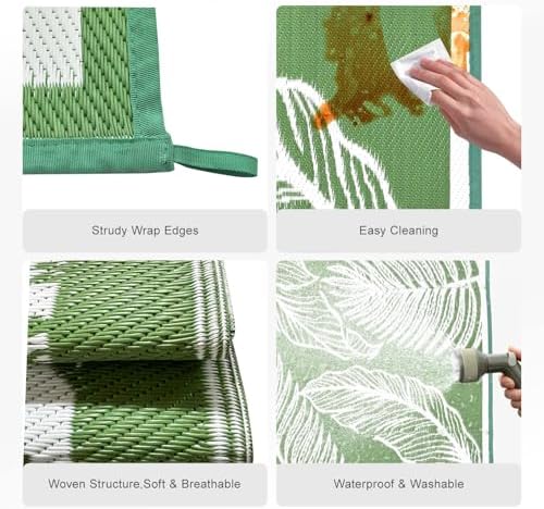 wikiwiki 8x10ft Outdoor Rug, Reversible Plastic Patio Rug Waterproof, Indoor Outdoor Carpet Clearance, Large Area Carpet for Patio Deck Balcony Pool RV Camping Beach Picnic, Green - Image 6