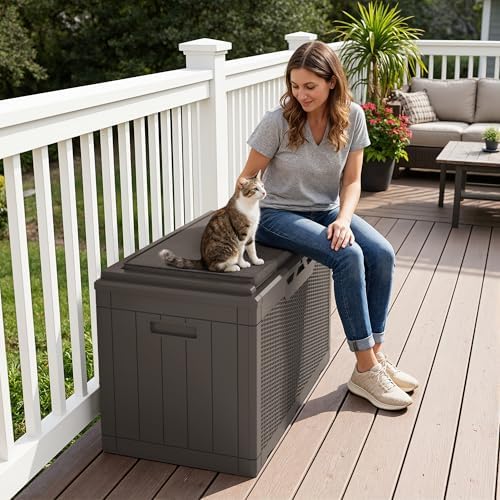 Greesum 100 Gallon Resin Deck Box Large Outdoor Storage Boxes with Cushions for Garden Tools, Patio Furniture Pillows, Pool Supplies, Dark Brown - Image 6
