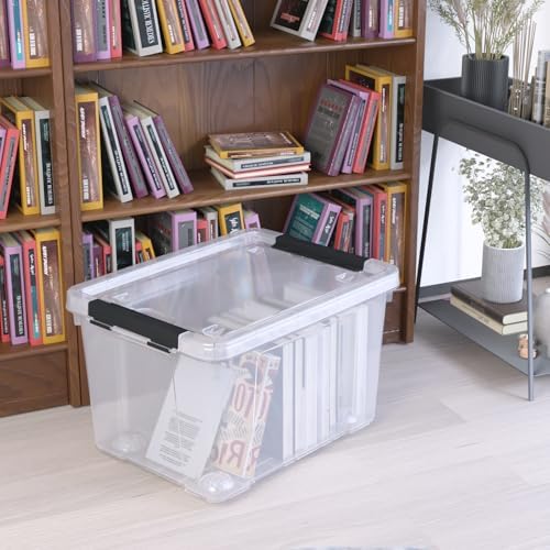 24 Quart Plastic Clear Storage Box with Wheel, 4-Pack Bin with Lid - Image 5