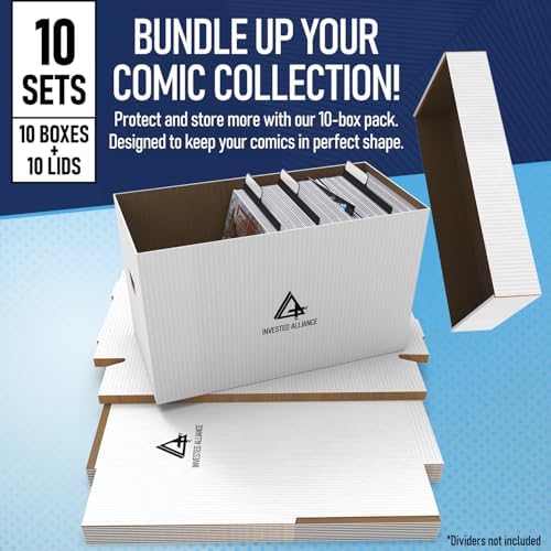 Invested Alliance Premium Short Comic Book Storage Box Organizer with Lid | Thick Cardboard Comic Storage Box For Collectibles Fits 150-175 Current/Silver Age, Heavy Duty & Stackable. - Image 3