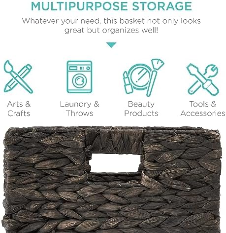 Best Choice Products 10.5x10.5in Pack of 5 Cube Storage Baskets, Water Hyacinth Multipurpose Collapsible Organizers, Handwoven Laundry Totes for Laundry, Living Room, Kids Room & Nursery - Black - Image 5