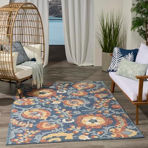 Nourison Home Aloha Blue Rose 3'6" x 5'6" Area Rug - Easy Clean, Non Shedding, Bed Room, Living Room, Dining Room, Kitchen (4' x 6') - Image 3