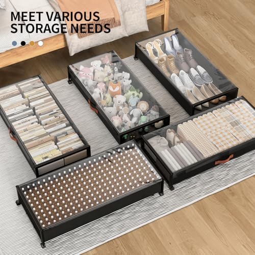 Under Bed Storage Containers with Wheels Large Underbed Shoes Blankets Clothes Toy Storage Drawers for College Dorms Bedrooms Nursery Rooms Organization (Black 2 Pack, 7.5in height(36"x16.6"x7.48")) - Image 6
