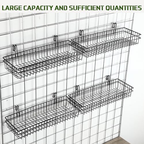 Blulu 4 Pcs Grid Wall Shelf Panel Basket, 15.75 x 5.91 x 1.97 Inch, Black - Image 5
