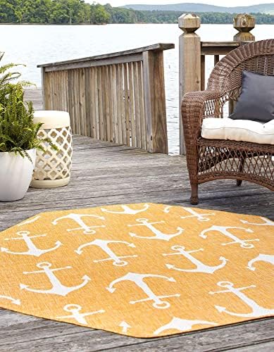 Unique Loom Outdoor Coastal Collection Area Rug - Ahoy (7' 10" Octagon, Yellow) - Image 4