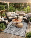 Rugs.com - Outdoor Aztec Rug – 4' 1 x 6' 1 Charcoal Gray Indoor/Outdoor Rug – Weather Resistant for Patios, Decks, and Porches by Rugscom