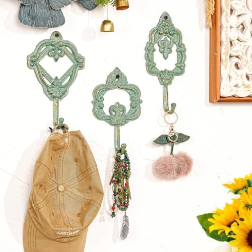 Sungmor Set of 3 Decorative Cast Iron Wall Hooks - Vintage Green - Image 5