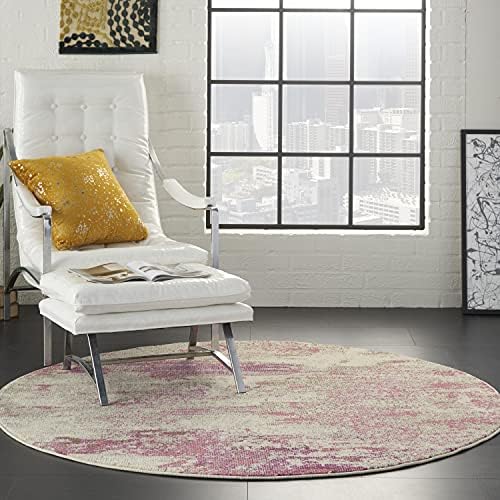Nourison Celestial Modern Abstract Ivory/Pink 5'3" x Round Area -Rug, Easy -Cleaning, Non Shedding, Bed Room, Living Room, Dining Room, Kitchen (5 Round) by NourisonHome