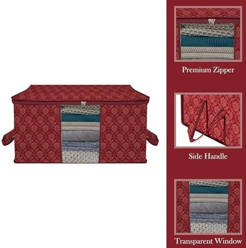 Kuber Industries (Pack of 12) Underbed Storage Bag | Golden Printed | Large Blanket Organizer | Clothing Storage Bag | Clear Window & Handle Storage Bag | Kambal Storage Bag | Maroon - Image 5
