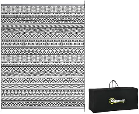 Outsunny Outdoor Rug for Patio Waterproof, 8' x 10', Gray & Cream Boho by Outsunny