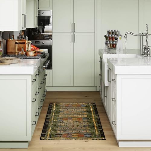 Liora Manne Marina Indoor/Outdoor Power Loomed Synthetic Blend Low Profile Area Rug - Traditional Geometric Casual Southwestern Colorful (Tribal Stripe Green) (2'7" x 4'3") - Image 5