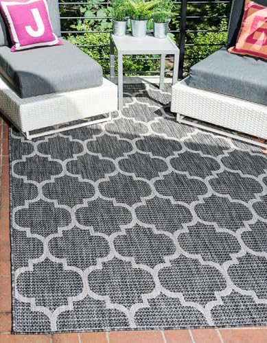Unique Loom Outdoor Trellis Collection Area Rug (9' x 12' Rectangle, Black/Ivory) - Image 2