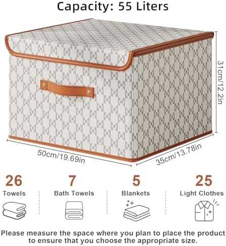 Tuza 2 Pack Fabric Storage Bins with Lids, Collapsible Closet Organizer Container, Decorative Storage Boxes with Lids for Organizing Clothes, Blanket, Grey & White, Extra Large - Image 2
