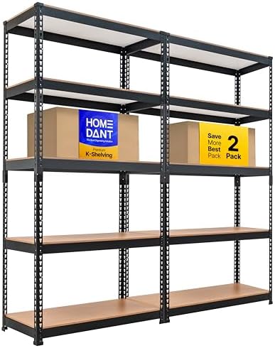 HOMEDANT 35.9" W 5 Tier Heavy Duty Garage Shelving Adjustable Metal Rack Storage Shelves Standing Shelf Unit Organizers Pantry Closet Black 2Pack by TheBestOrganizingSolution