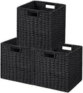 UBBCARE 3 Pack Wicker Basket, 11L×11H×10.5W inch Woven Paper Rope Storage Baskets for Shelves, Foldable Cube Storage bin with Handle, Storage Basket for Organizing & Decor, Black by UBBCARE