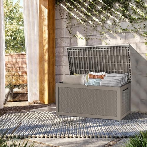 320 Gallon Outdoor Storage Box Waterproof, Lockable Resin Deck Box Large Storage Bin for Patio Furniture Cushion, Garden Tools, Pool Accessories, UV-Resistant Outside, Grey - Image 2