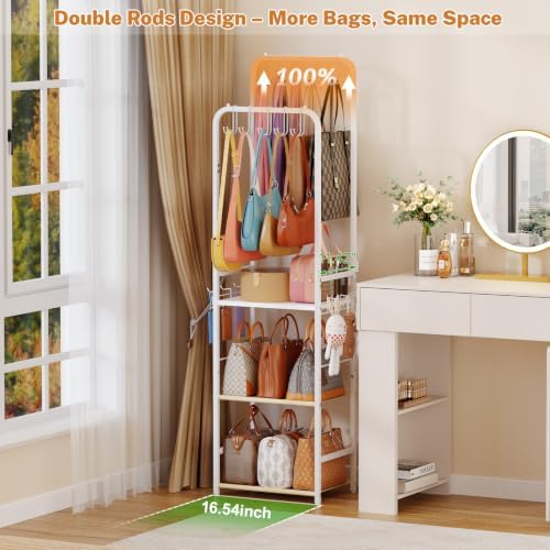 Tall Purse Organizer for Closet with 10 Purse Hanger & 6 Side Hooks, 5-Tier - Image 2
