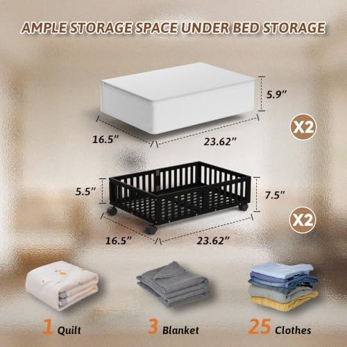 MHXW SXPN 2 Pack Bamboo Under Bed Storage Containers with Wheels, Black - Image 6