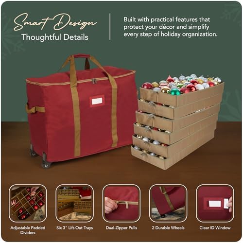 Covermates Rolling Adjustable Ornament Storage Bag, 25.5"W x 13"D x 18.5"H - Image 4