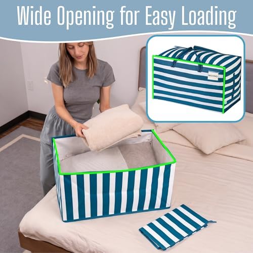 VENO 10 Pack Extra Large Heavy Duty Moving Bags with Wide Opening & Reinforced Handles, Reusable Storage Tote Bags with Strong Zippers for Clothes, College Dorm Essentials & Moving Supplies - Image 3