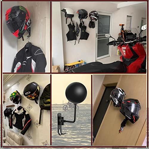 SANGMO 6 Pack 180° Motorcycle Helmet Holder Wall Mount, Rotation Metal Helmet Rack, Helmet Holder Bike with 2 Hooks Helmet Hanger for Motorcycle Bike Coats, Caps, Baseballs, Rugby Helmet (Black) - Image 4