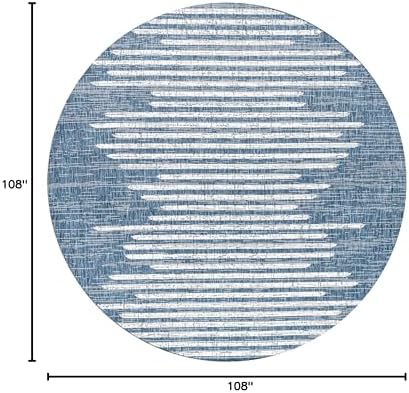 JONATHAN Y Stripe Geometric Indoor Outdoor Round Area Rug 9 Ft Blue/Ivory, Zolak Berber for Backyard, Patio, Porch, Easy-Cleaning, High Traffic, Pet-Friendly, Non-Shedding (SMB124C-9R) - Image 2
