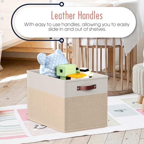Ornavo Home 13x15x13 Foldable Fabric Storage Cube Bins, 6 Pack, White/Khaki - Image 4