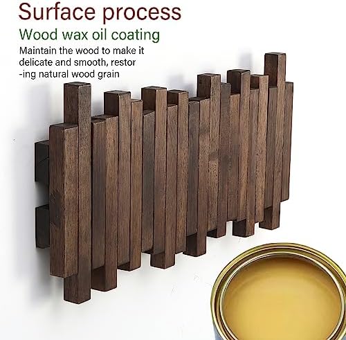Wall Mounted Piano Coat Rack| Coat Rack Wall Mount| Flip Down Hook Rack 5 Hooks| Entryway Wall Art Hook,Made of Acacia Wood (Wood Wax Oil Dyed Walnut Color).Wall Art - Image 5