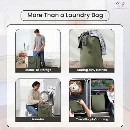 LFH Home Large Premium Cotton Rich Canvas Laundry Bag with Drawstring and Handles Heavy Duty, Multi-Use, and Washable for Home, Travel, College or Storage 20x30 (Pack of 2)-Military Green - Image 5