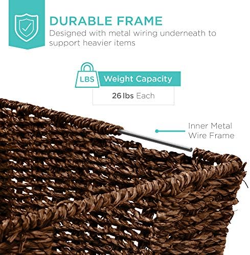 Best Choice Products Rustic Set Of 4 Multipurpose Stackable Seagrass Storage Basket, Handwoven Laundry Organizer Totes for Bedroom and Living Room, Shelves, Pantry w/Insert Handles - Brown - Image 5