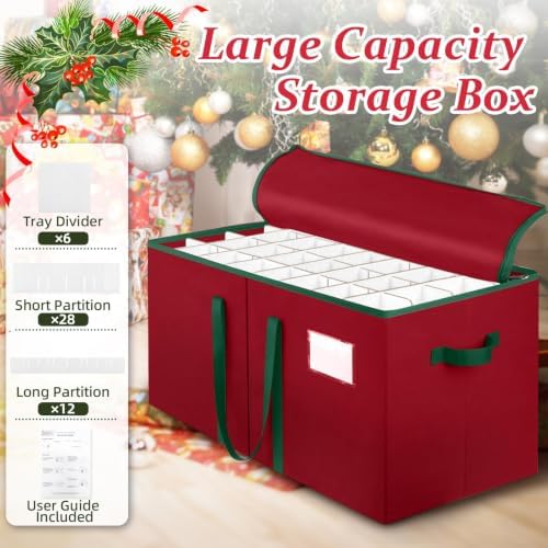 SeasonBliss Christmas Ornament Storage Box, Large Holds 256 Balls, Red - Image 3