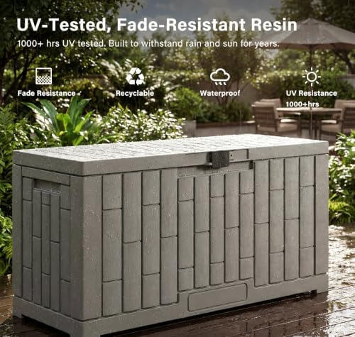 LAUSAINT HOME 60 Gallon Resin Deck Box, Package Delivery Box with Lockable Lid, Waterproof Outdoor Storage Box For Garden Tools, Patio Cushions(60 Gallon,Grey) - Image 5